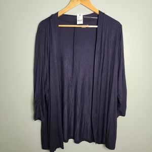 Lane Bryant NWT Open Front Knit Cardigan 3/4 Ruched Sleeve Navy Sz 22/24